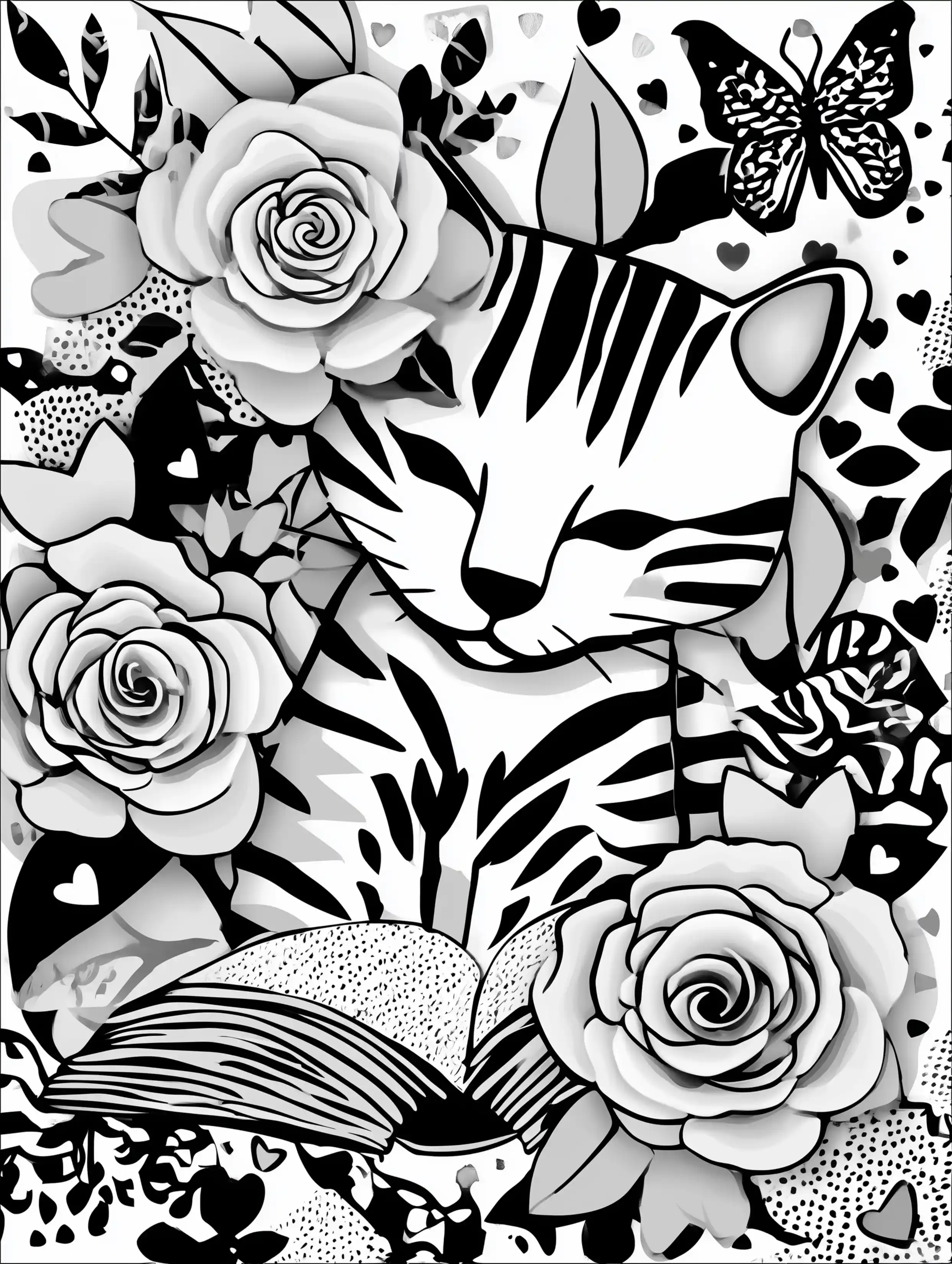 Free printable cats coloring page featuring a cat reading while sitting in a bush